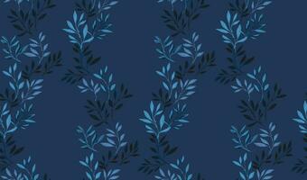 Gently foliage intertwined in a seamless pattern. Vector hand drawn sketch. Monotone dark blue leaf stems. Abstract, modern, tiny small leaves branches print. Template for design, fashion, fabric