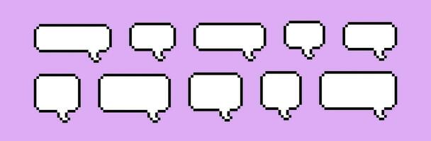 Pixel speech bubbles pack. Text boxes for chats and games. Vector illustration in 8 bit pixel art style.
