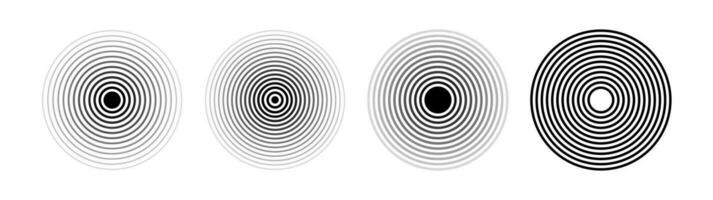 Sound ripple of a circular wave pack. Radio signal or splash of water. Isolated set of vector elements on white background.