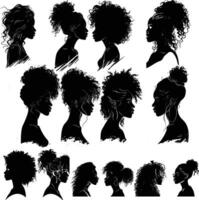 set of silhouettes of Black Woman with Curly Hair vector