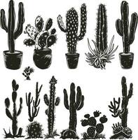 set of cactus silhouette vector illustration