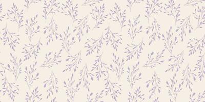 Gently purple seamless pattern with tiny shape branches. Abstract small floral stem printing. Simple plants textured on a light background. Vector hand drawn sketch. Design for fashion, fabric