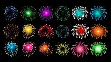 colorful fireworks on black background for celebration vector