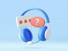 3D Call center. Headphones with speech bubble message. vector