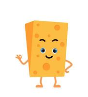 Funny cute smiling cheese character for children's restaurant menu. Vector illustration.