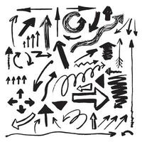 conjunto de mano dibujado flechas con grunge efecto. negro y blanco irregular formas flechas vector
