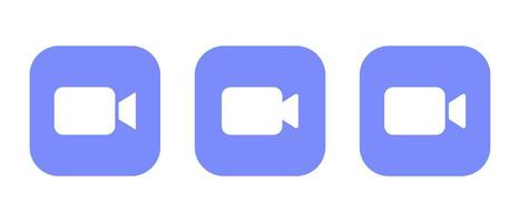 Video call icon on square background. Social media camera button vector