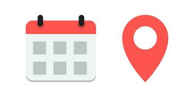 Date and address icon vector in flat design. Calendar and location marker symbol