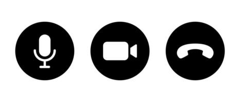 Video call ui icon vector. Microphone, camera, and end handset symbol vector