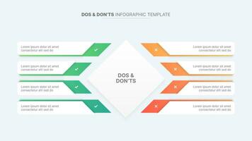 dos y no, pros y contras, vs, versus comparación infografía diseño modelo vector