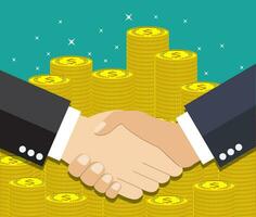 Businessmen handshake on coin background vector