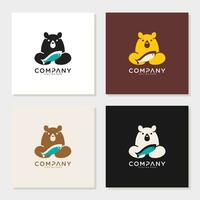 bear carrying a fish for an icon, symbol or logo design editable vector