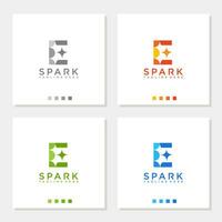 spark logo letter E star fireworks sparkling logo graphic vector icon