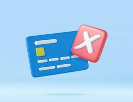 3d Credit card and Cancel cross icon. vector