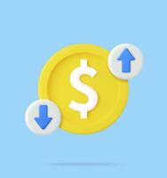 3d Cost of dollar with arrow down and up. vector