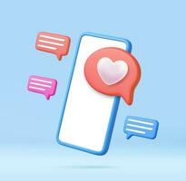 3D Like Icon with Heart and Smartphone vector