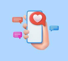 3D Like Icon with Heart and Smartphone vector
