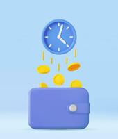 3D Clock with Dollar Golden Coins in Wallet I vector