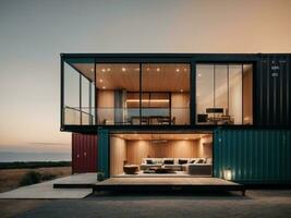 AI generated Shipping Container Minimalist Home. Modern 3D Illustration of a Stylish House photo