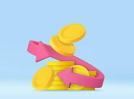 3d Coins floating with arrows. vector