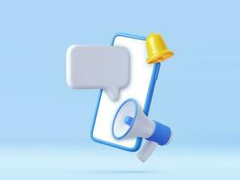 3D Phone with Megaphone and speech bubble. vector