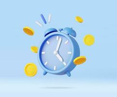 3D Alarm Clock and Coins. vector