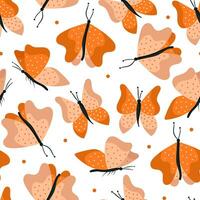 Hand draw seamless pattern of orange butterflies with dots on white backgrounds. vector