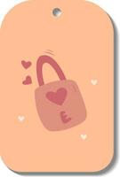 Single hand draw valentine labels,badge isolated on white.Label with lock and hearts. Tag in doodle style. Peach fuzz,beige, pink and red colors. vector