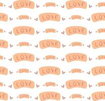 Seamless pattern of word love with hearts for Valentine's day in peach fuzz color.Vector. vector