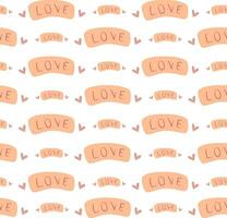 Seamless pattern of word love with hearts for Valentine's day in peach fuzz color.Vector. vector