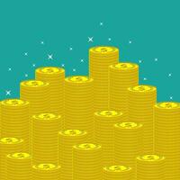 Flat money making background with coins. vector