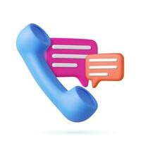 3d retro telephone receiver and speech bubble vector