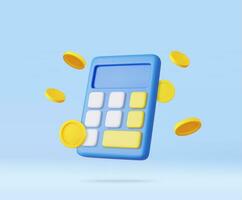 3D Calculator with floating coin. vector