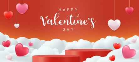 3d Valentines day background with product display and Heart Shaped Balloons. vector