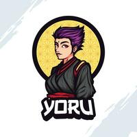 Short Purple Haired Female Shinobi Mascot Logo Wearing Black Outfit vector