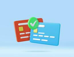 3d credit cards with green checkmark vector