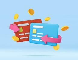 3d Cash back credit card with Arrow icon and coins vector