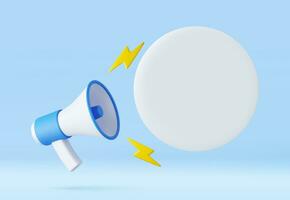 3d megaphone, loudspeaker with speech bubble vector