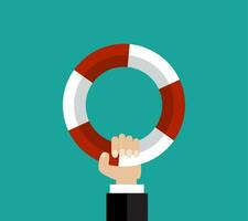 Flat background with hand and lifebuoy. vector