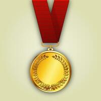 vector gold medal on red ribbon