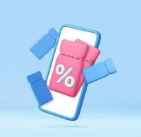 3D Gift Coupon on mobile phone. vector