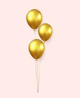 3d realista oro contento cumpleaños globos volador para fiesta y celebraciones vector