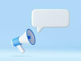 3d megaphone, loudspeaker with speech bubble vector