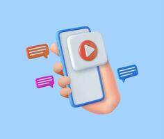 3d Mobile icon playing video, vector