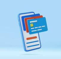 3D mobile phone with credit card vector