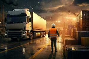 AI generated Logistics trucks. Generate Ai photo