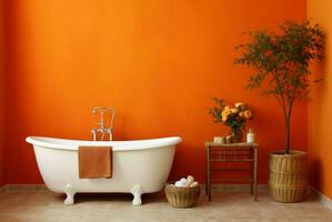 AI generated Vibrant Bathroom orange wall. Generate Ai photo