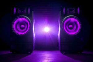 AI generated Loudspeakers purple light. Generate Ai photo