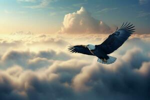 AI generated Eagle flying clouds. Generate AI photo