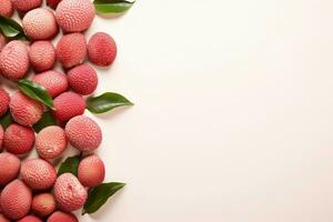 AI generated Captivating Lychees mockup background. Generate Ai photo